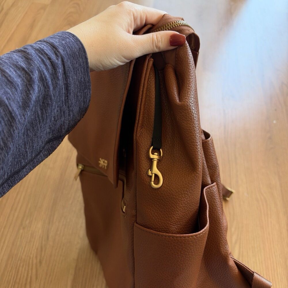 Freshly Picked Convertible Classic Diaper Bag ll Backpack Cognac Brown Leather - Picture 5 of 16
